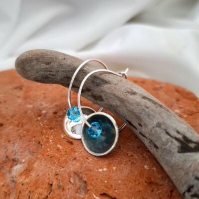 Saturn-Χειροποίητοι ασημένιοι κρίκοι με κρύσταλλα