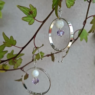 Ethereal Hoops- χειροποίητοι ασημένιοι κρίκοι με κρύσταλλα και φίλντισι