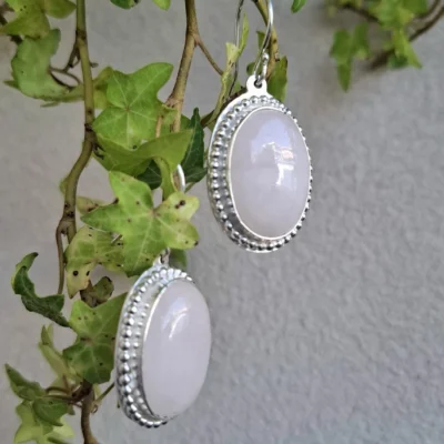 Orbit pink quartz earrings-Χειροποίητα Σκουλαρίκια με Ροζ Χαλαζία