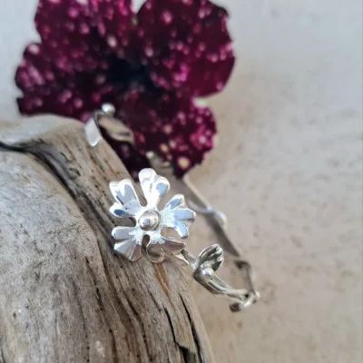 Flora Silver Cuff -Χειροποίητο Ασημένιο Cuff με Λουλούδι