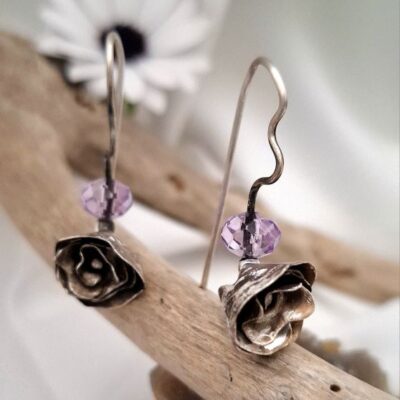 Vintage roses -χειροποίητα ασημένια σκουλαρίκια τριαντάφυλλα