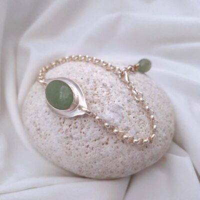 Minimal Elegance - Χειροποίητο ασημένιο βραχιόλι με Αβεντουρίνη