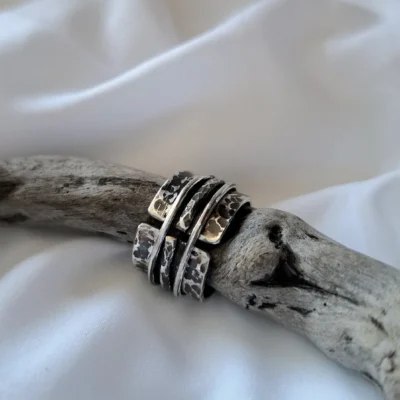 wheel 4- χειροποίητο ασημένιο spinner δύο οψεων με οξείδωση