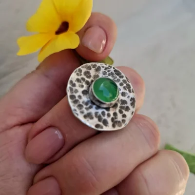 Green Agate silver ring-Statement Χειροποίητο Ασημένιο Δαχτυλίδι με Πράσινο Αχάτη